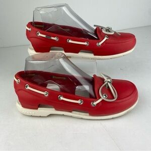 Crocs Womens 6 Beach Line Boat Shoe Red Slip On Comfort Shoe